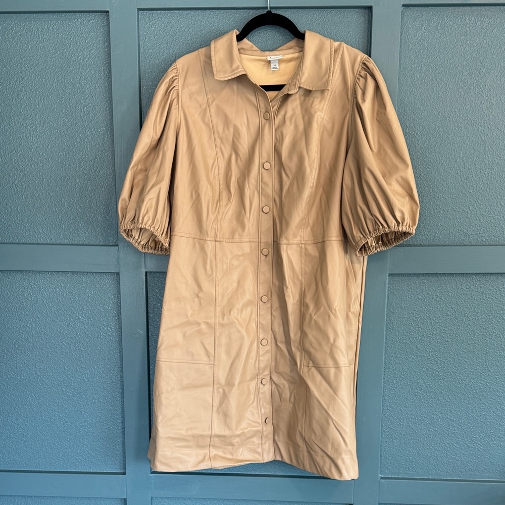 A New Day Beige Button-Up Midi Dress